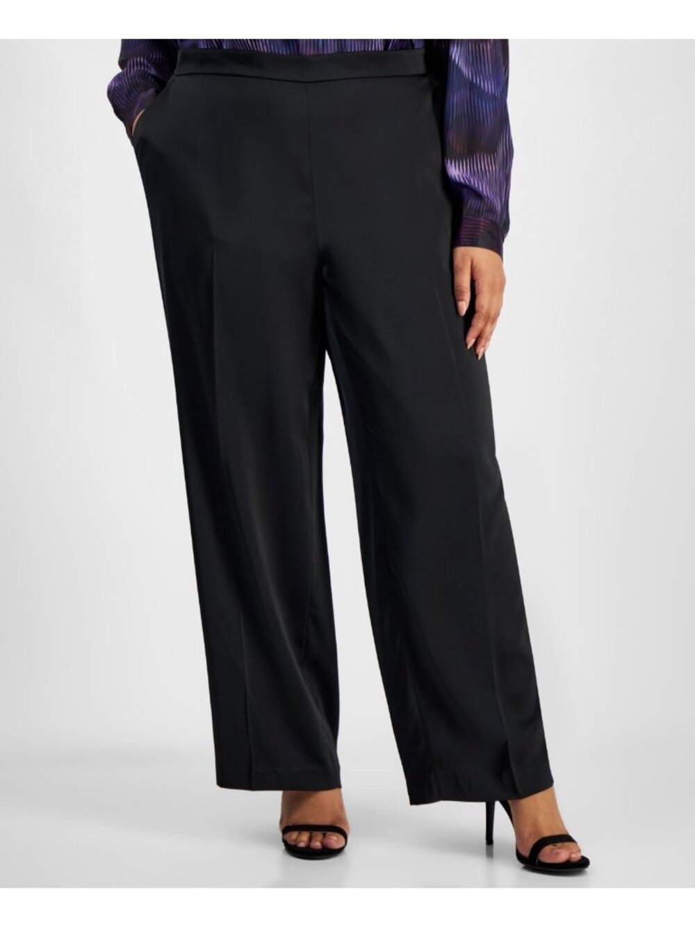 Anne Klein Mid-Rise Pull-On Wide-Leg Pants pockets Plus Size 2X Black $109 SALE